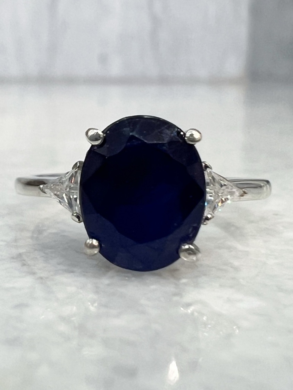 Masoala Sapphire & Moissanite Sterling Silver Solitaire Ring Sz 9